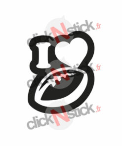 sticker i love rugby j'aime le ballon oval