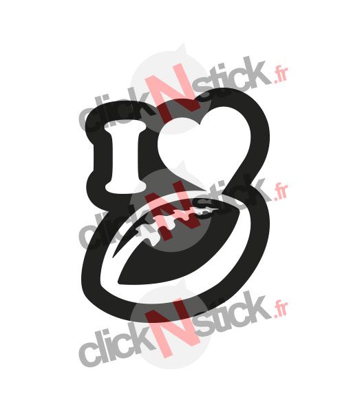 sticker i love rugby j'aime le ballon oval