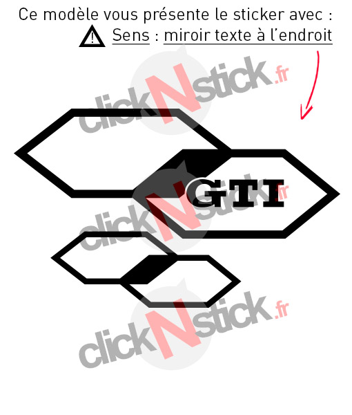 sticker GTI alvéoles avec sigle, côté gauche (miroir texte à l'endroit)