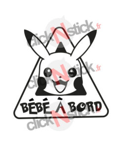 Sticker bébé à bord de Pikachu, le célèbre Pokemon du manga anime pour surface de pose claire