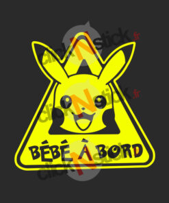 Sticker bébé à bord de Pikachu, le célèbre Pokemon du manga anime pour surface de pose sombre