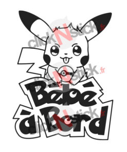 sticker autocollant bébé à bord pokemon pikachu pokeball pour fond clair