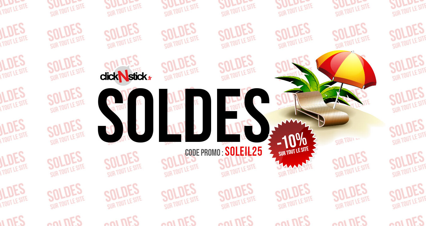 Soldes d'été 2025 sur tout votre site 100% stickers autocollants. -10% sur tout avec le code soleil25